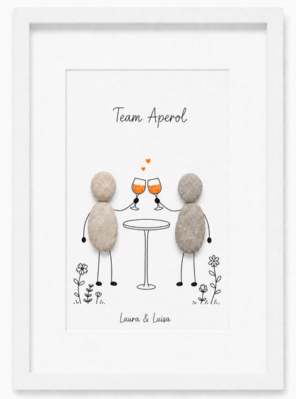 Kieselsteinbild Team Aperol personalisiert mit Namen – Geschenk für Aperol-Fans, handgemachtes Steinbild