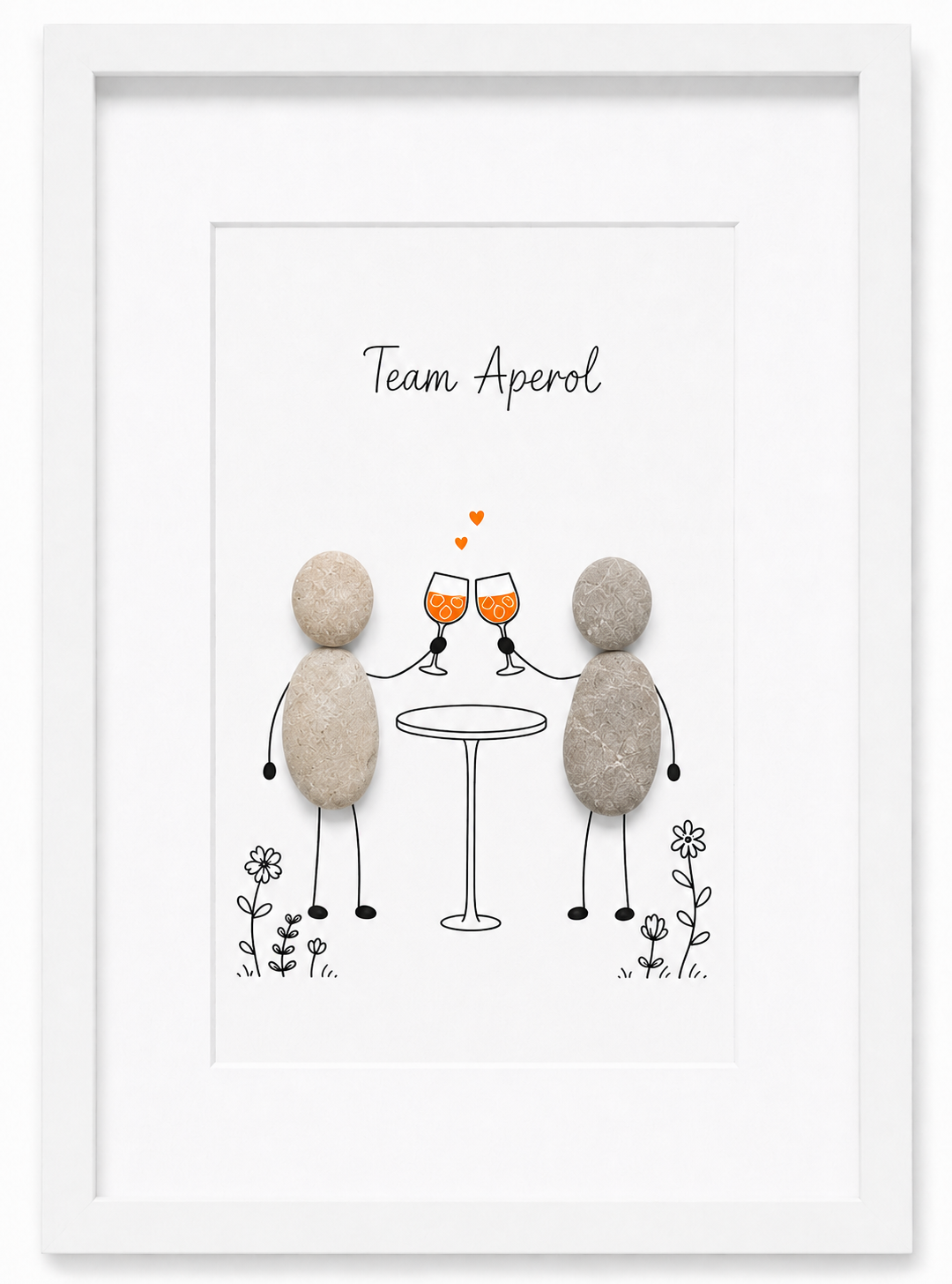 Kieselsteinbild Team Aperol – Geschenk für Aperol-Fans, handgemachtes Steinbild