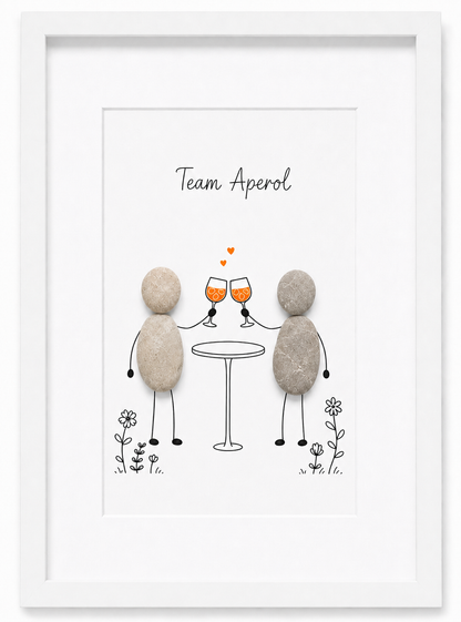 Kieselsteinbild Team Aperol – Geschenk für Aperol-Fans, handgemachtes Steinbild