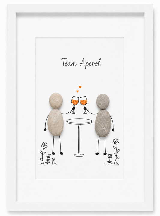 Kieselsteinbild Team Aperol – Geschenk für Aperol-Fans, handgemachtes Steinbild