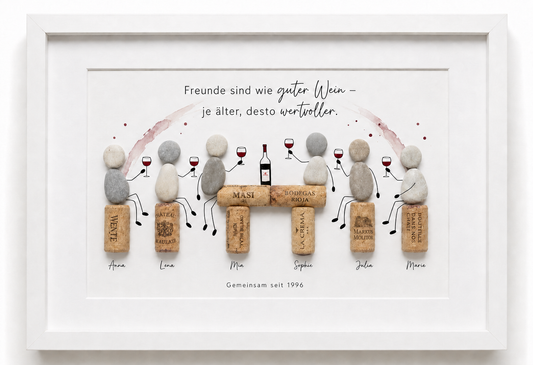 Kieselsteinbild Freunde sind wie guter Wein personalisiert mit Namen – Geschenk für Freundeskreis, handgemachtes Steinbild
