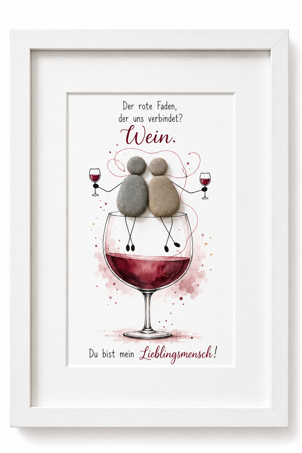 Kieselsteinbild Der rote Faden der uns verbindet ist Wein – Geschenk Lieblingsmensch, handgemachtes Steinbild