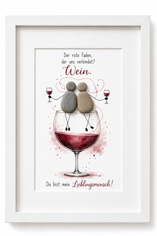 Kieselsteinbild Der rote Faden der uns verbindet ist Wein – Geschenk Lieblingsmensch, handgemachtes Steinbild