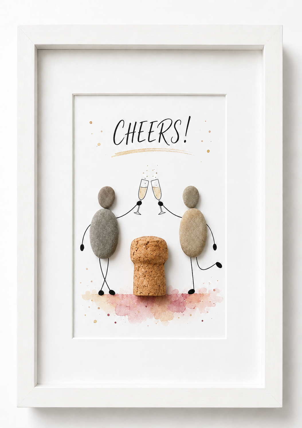 Kieselsteinbild Cheers – Geschenk zum Feiern, handgemachtes Steinbild