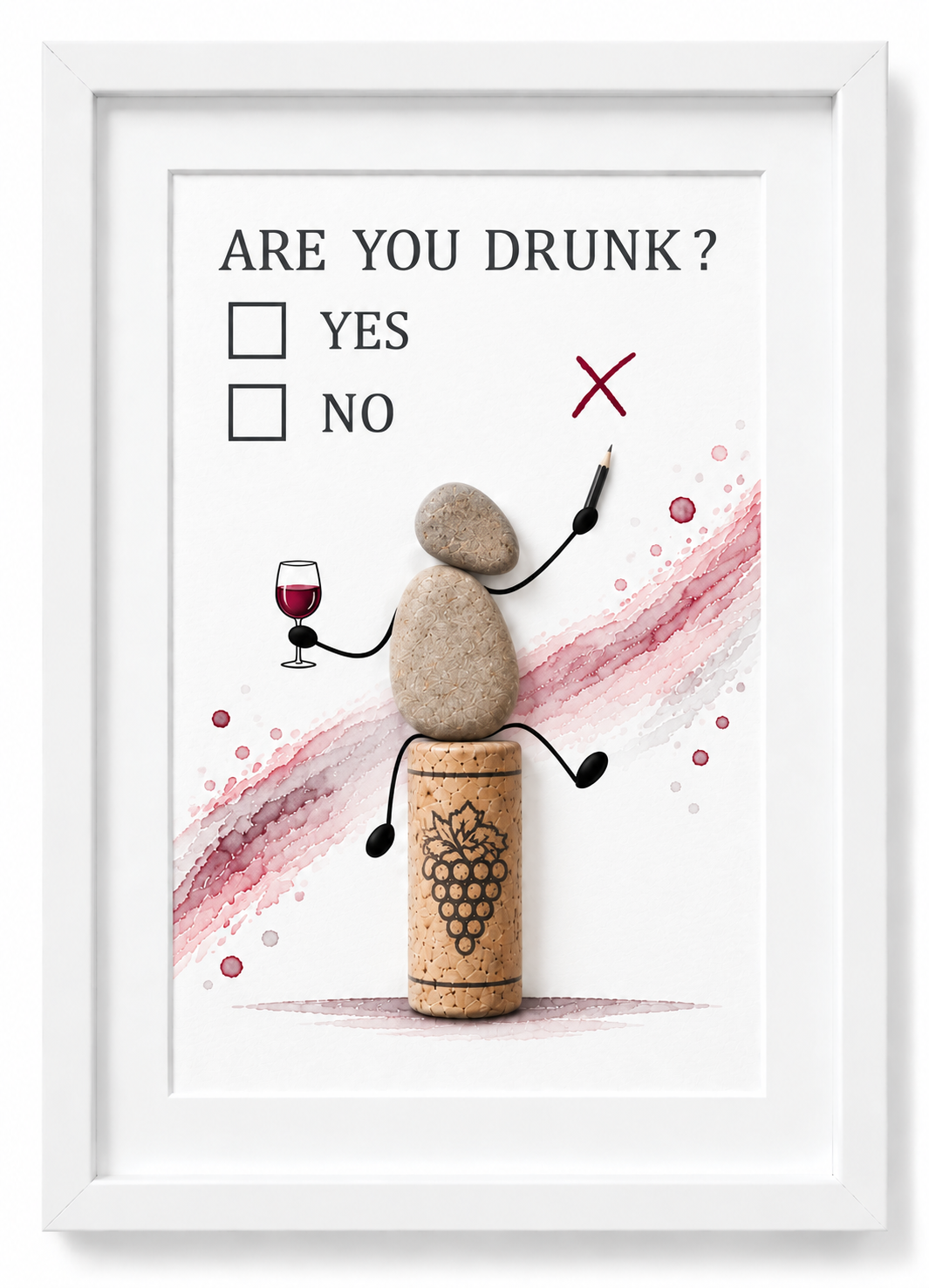 Kieselsteinbild Wein, weil man zu alt ist für Bärchenpflaster – witziges Geschenk für Weinliebhaber, handgemachtes Steinbild