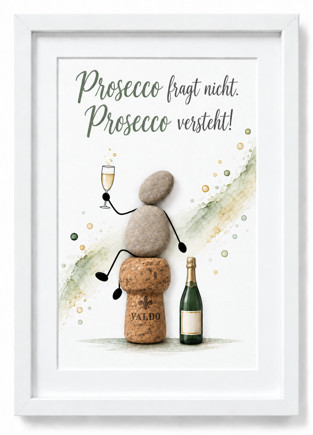 Kieselsteinbild If a glass of wine is good, imagine a bottle – witziges Geschenk für Weinliebhaber, handgemachtes Steinbild