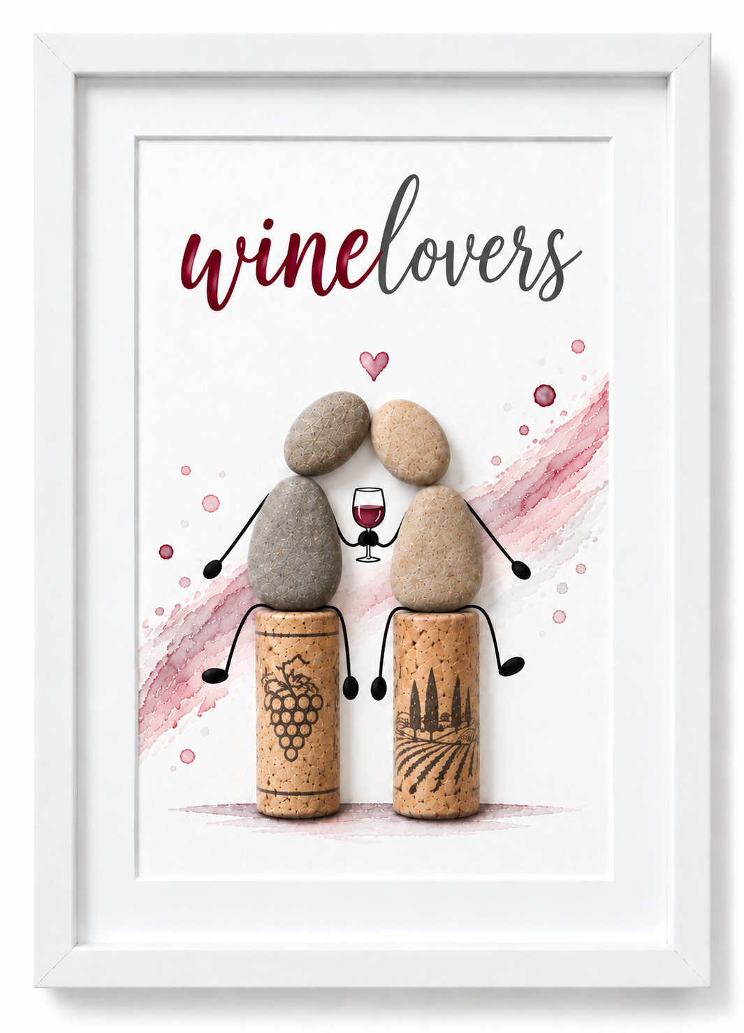 Kieselsteinbild In Vino Veritas – Geschenk für zwei Weinliebhaber, handgemachtes Steinbild