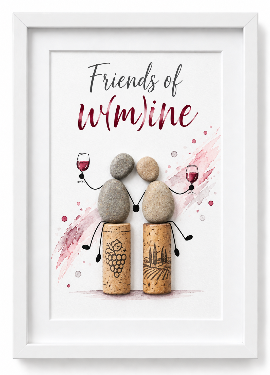 Kieselsteinbild Zu Vino sagen wir nie no – Geschenk für zwei Weinliebhaber, handgemachtes Steinbild