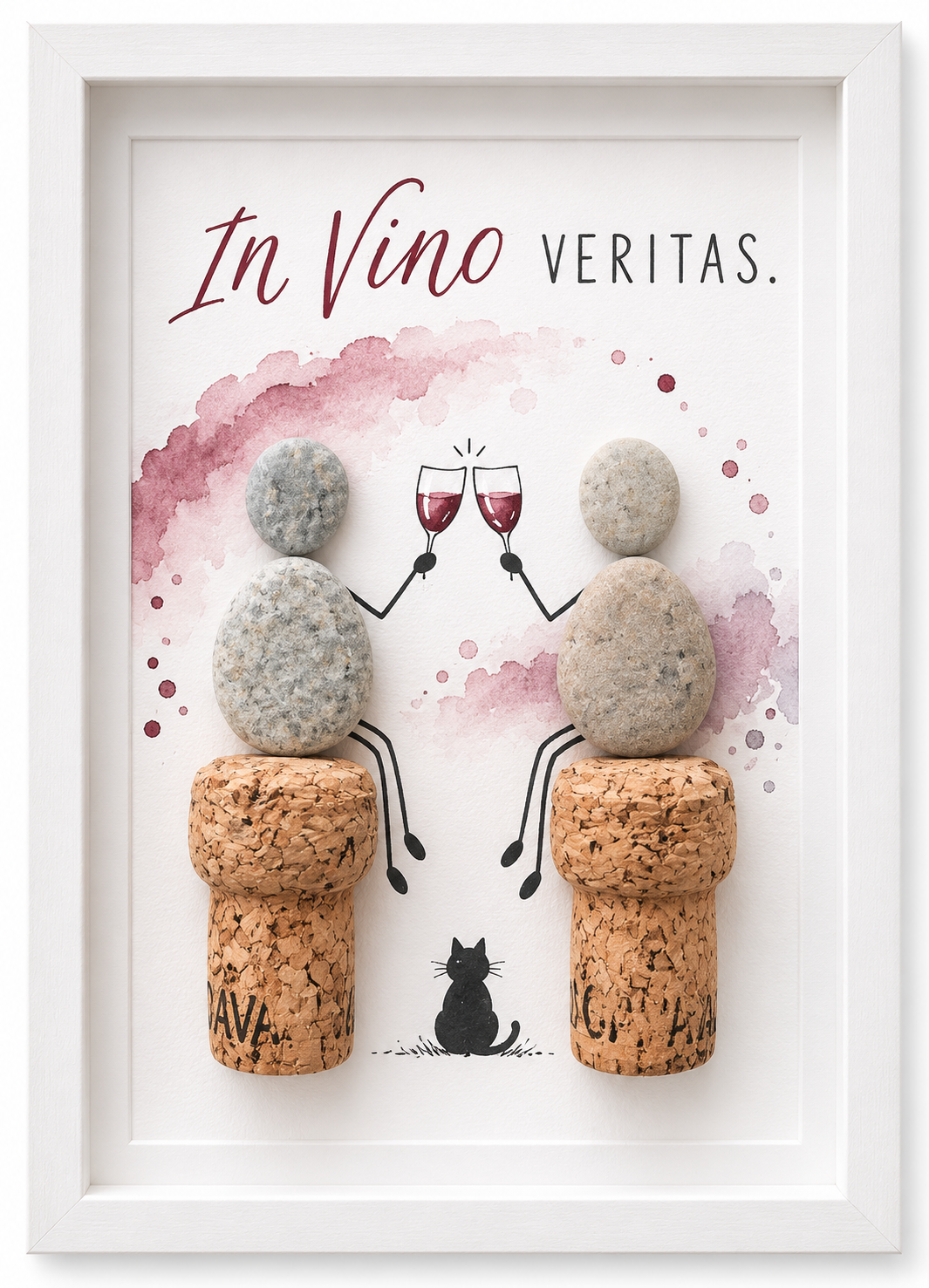 Kieselsteinbild winelovers – Geschenk für zwei Weinliebhaber, handgemachtes Steinbild