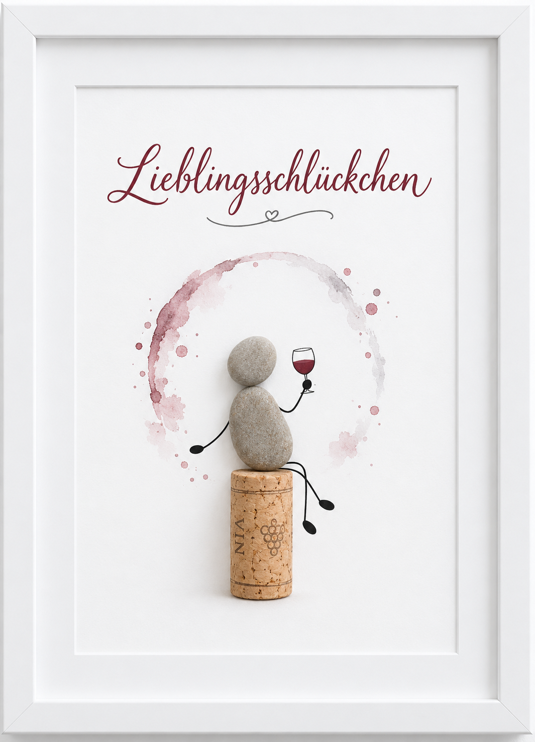 Kieselsteinbild Lieblingsschlückchen – Geschenk für Weinliebhaber, handgemachtes Steinbild