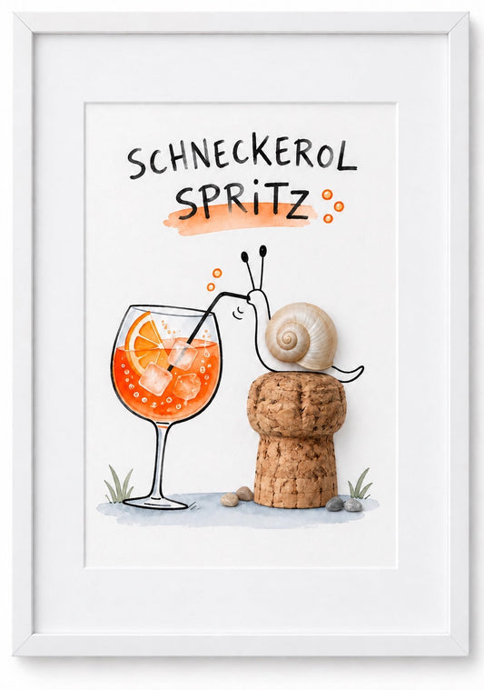Kieselsteinbild Schneckerol Spritz – witziges Geschenk für Aperol-Liebhaber, handgemachtes Bild mit Schnecke