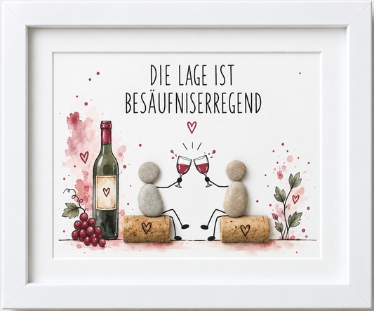 Kieselsteinbild Die Lage ist besäufniserregend – Geschenk für Weinliebhaber, handgemachtes Steinbild