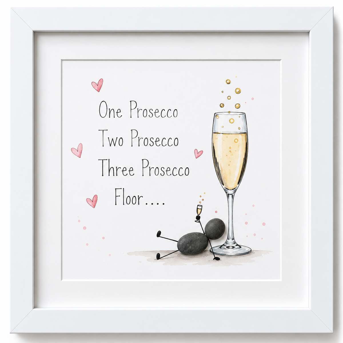 Kieselsteinbild One Prosecco Two Prosecco Three Prosecco Floor – Geschenk für Proseccoliebhaber, handgemachtes Steinbild