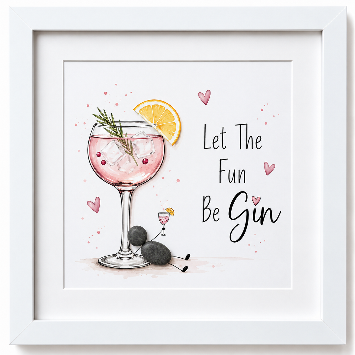 Kieselsteinbild Let The Fun Be Gin – Geschenk für Ginliebhaber, handgemachtes Steinbild