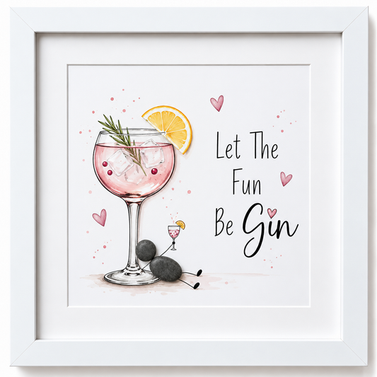 Kieselsteinbild Let The Fun Be Gin – Geschenk für Ginliebhaber, handgemachtes Steinbild