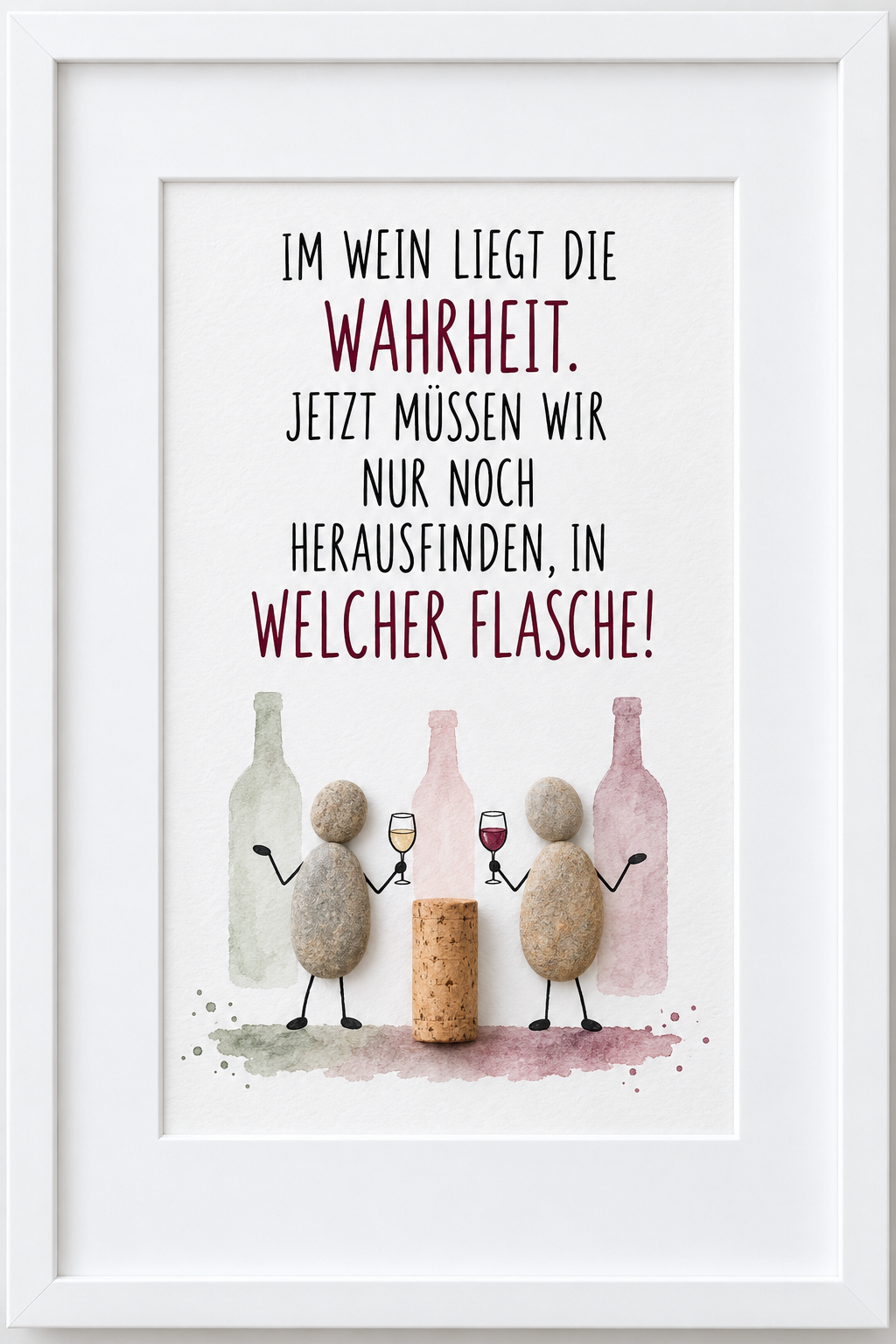 Kieselsteinbild Im Wein liegt die Wahrheit – Geschenk für Weinliebhaber, handgemachtes Steinbild