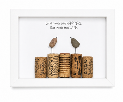 Steinbild „Good friends bring wine“ – Wein Geschenk für Freunde