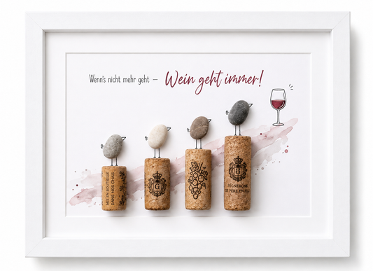 Kieselsteinbild Wenn's nicht mehr geht Wein geht immer – Geschenk für Weinliebhaber, handgemachtes Steinbild