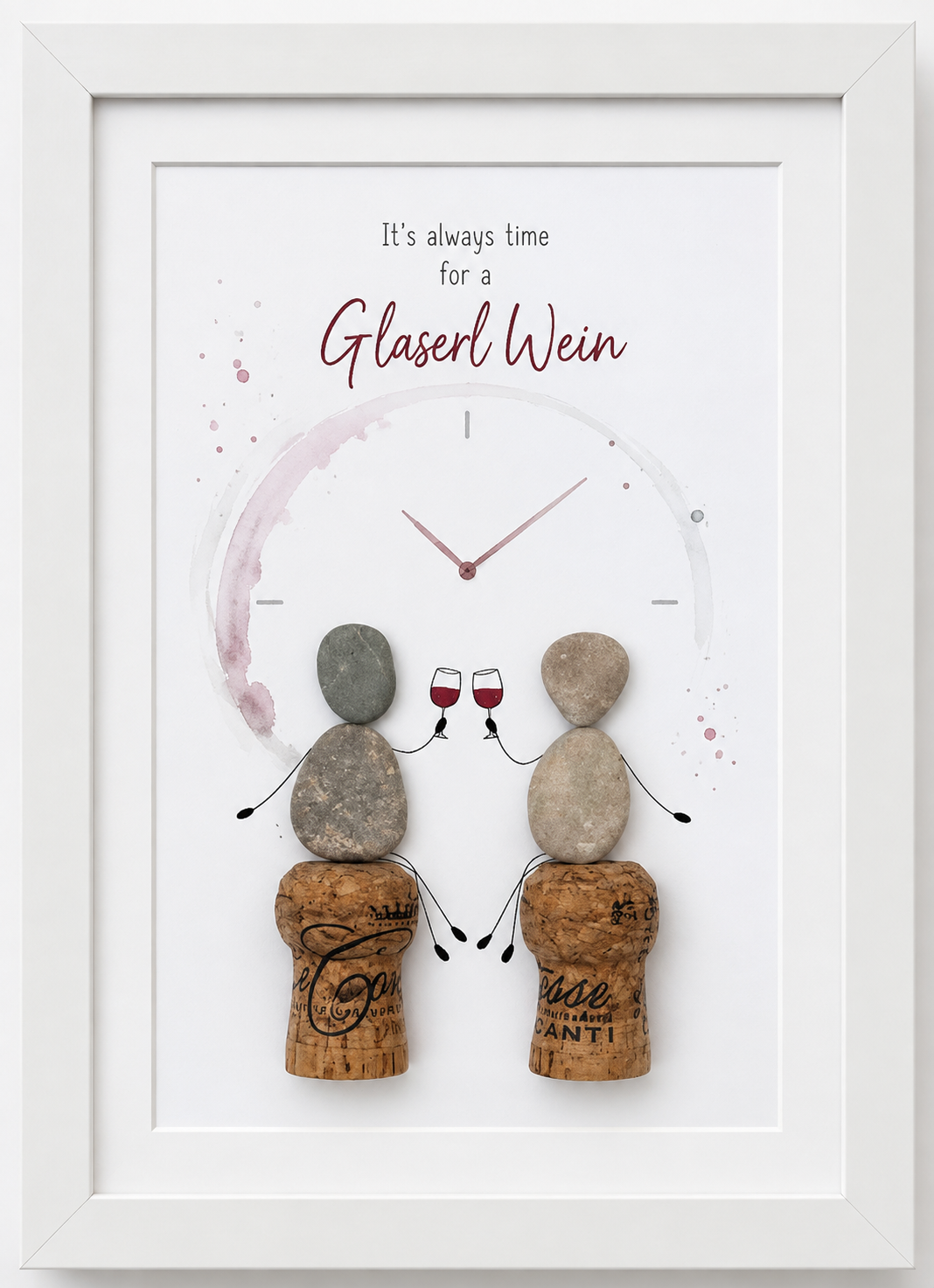 Kieselsteinbild It's always time for a Glaserl Wein – Geschenk für Weinliebhaber, handgemachtes Steinbild