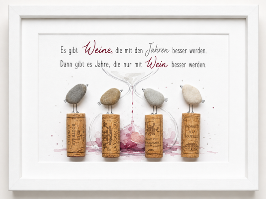 Kieselsteinbild Es gibt Weine die mit den Jahren besser werden – Geburtstagsgeschenk für Weinliebhaber, handgemachtes Steinbild