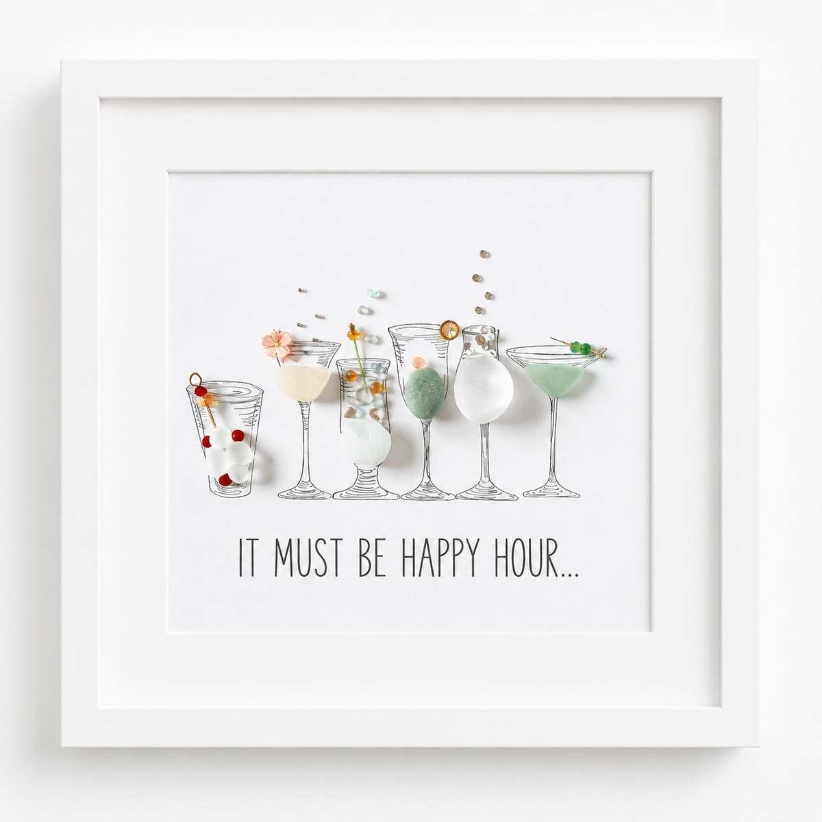 Kieselsteinbild It must be happy hour – Geschenk für Cocktailliebhaber, handgemachtes Steinbild