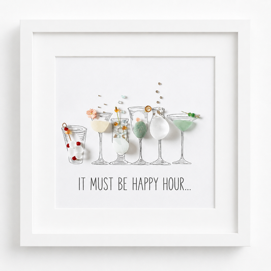 Kieselsteinbild It must be happy hour – Geschenk für Cocktailliebhaber, handgemachtes Steinbild