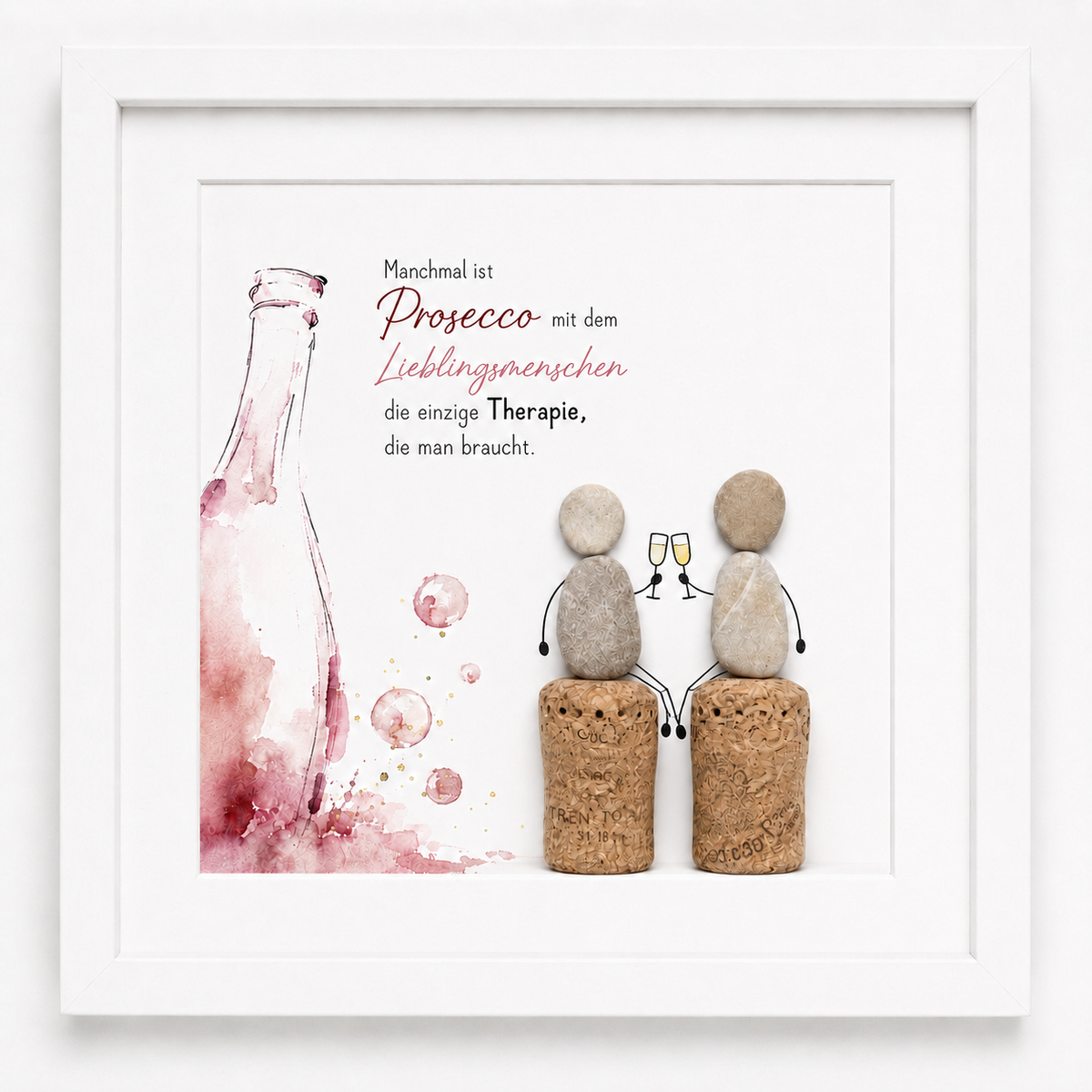 Kieselsteinbild Manchmal ist mit dem Lieblingsmensch Prosecco zu trinken rote Flasche – Geschenk für Prosecco-Liebhaber, handgemachtes Steinbild