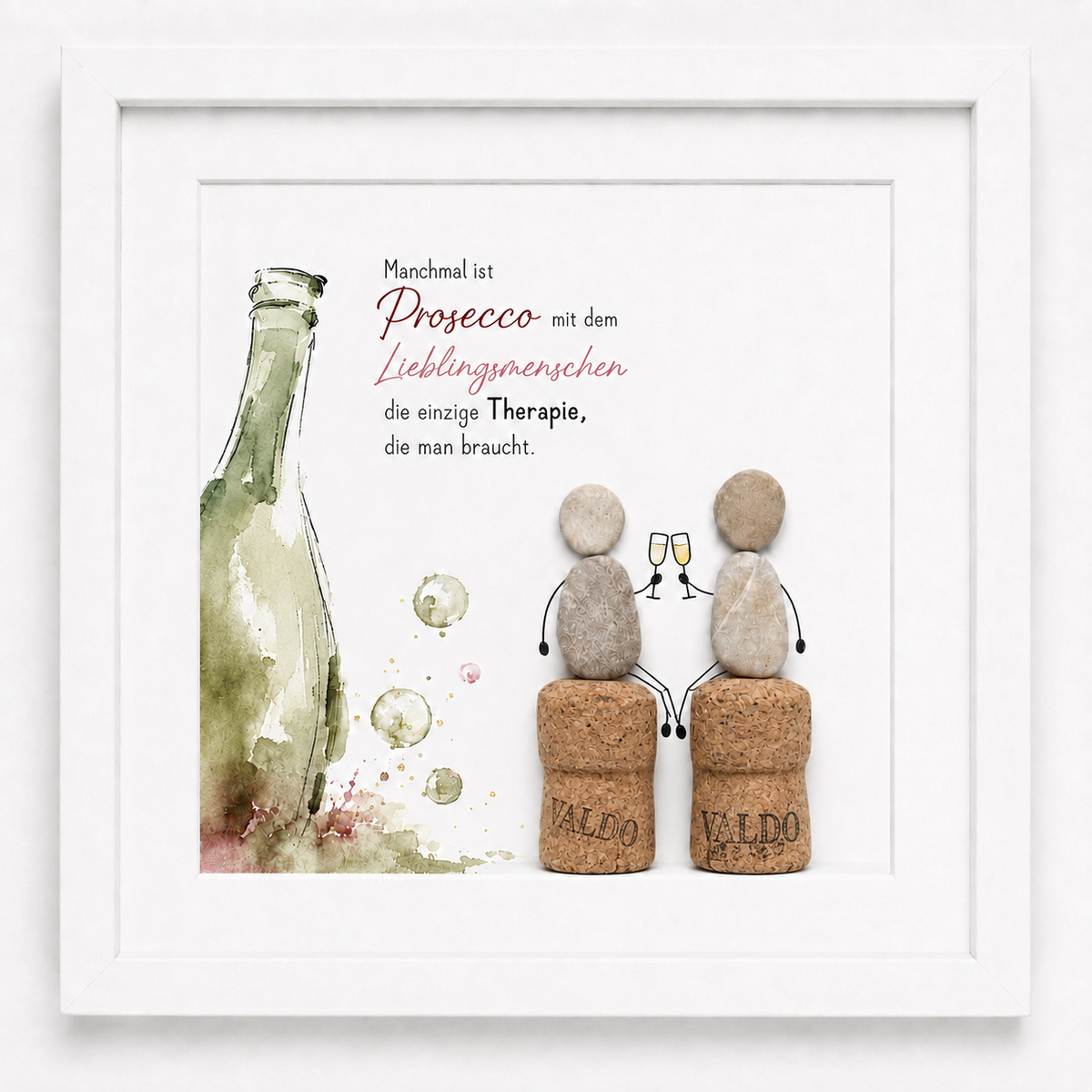 Kieselsteinbild Manchmal ist mit dem Lieblingsmensch Prosecco zu trinken grüne Flasche – Geschenk für Prosecco-Liebhaber, handgemachtes Steinbild