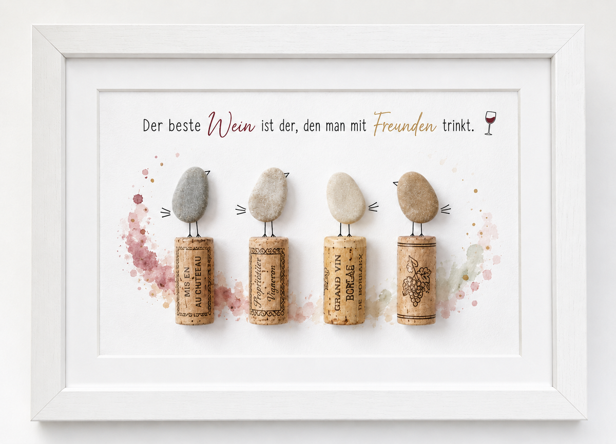 Kieselsteinbild Der beste Wein ist der den man mit Freunden trinkt – Geschenk für Weinliebhaber, handgemachtes Steinbild