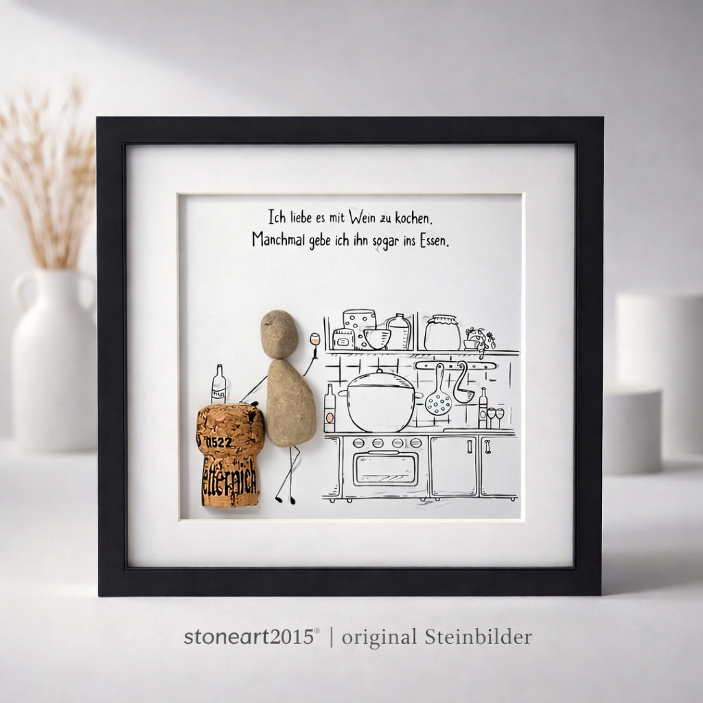 Steinbild „Ich liebe es mit Wein zu kochen“ – Geschenk Weinliebhaber