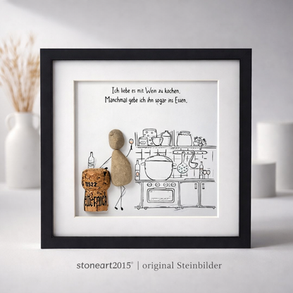 Steinbild „Ich liebe es mit Wein zu kochen“ – Geschenk Weinliebhaber