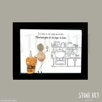 WEIN38-Steinbild-Ich liebe es mit Wein zu kochen-Weinliebhabergeschenkidee