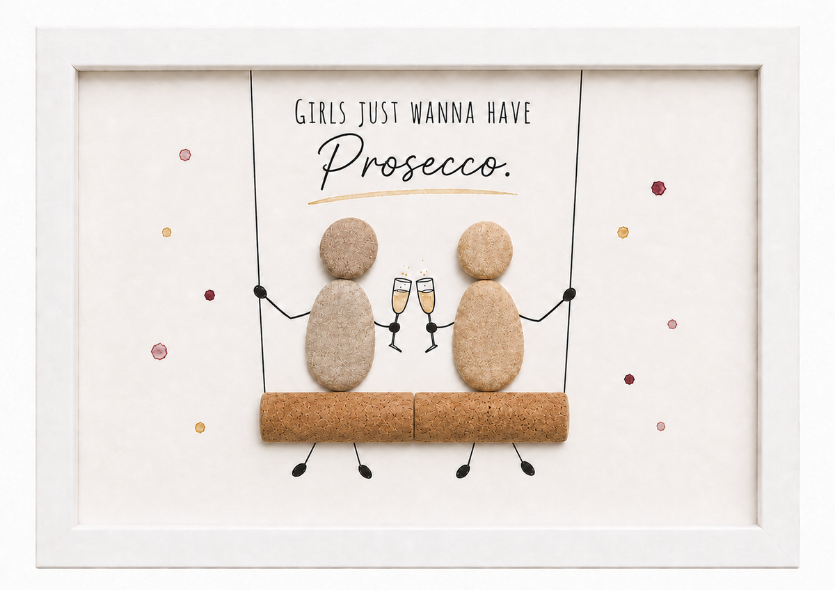 Kieselsteinbild Girls just want to have Prosecco – Geschenk für Prosecco-Liebhaberinnen, handgemachtes Steinbild