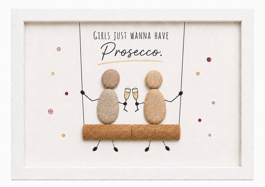 Kieselsteinbild Girls just want to have Prosecco – Geschenk für Prosecco-Liebhaberinnen, handgemachtes Steinbild