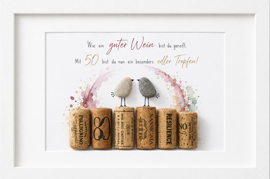 Kieselsteinbild Wie ein guter Wein bist du gereift – Geburtstagsgeschenk für Weinliebhaber, handgemachtes Steinbild