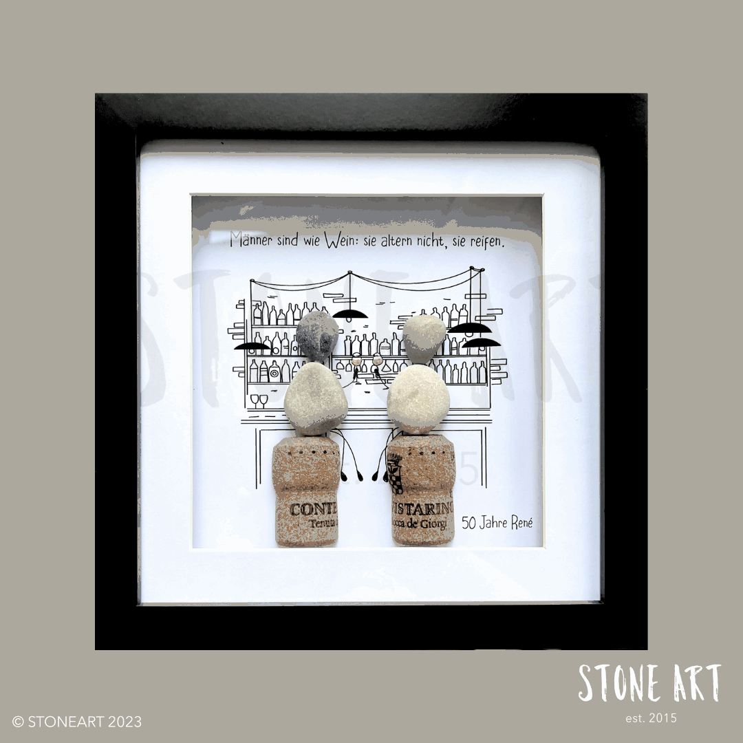 Steinbild „Männer sind wie Wein" – Kieselsteine handgemacht, witziges Geschenk für Männer