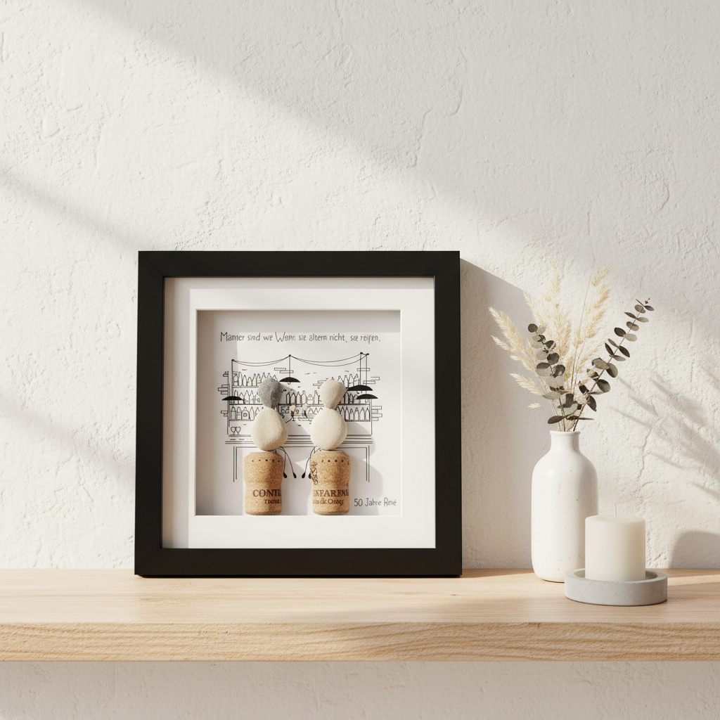 Steinbild Männer sind wie Wein gerahmt im Wohnzimmer – handgemachtes Geschenk für Männer