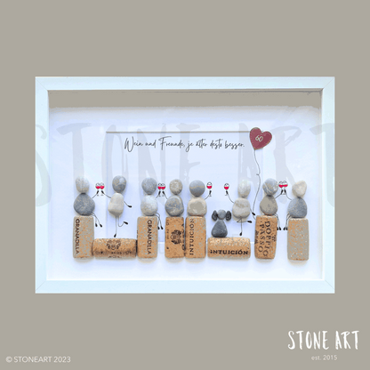 Steinbild mit dem Spruch „Wein & Freunde – je älter, desto besser“ – humorvolles Geschenk für Weinliebhaber:innen und gute Freunde.
