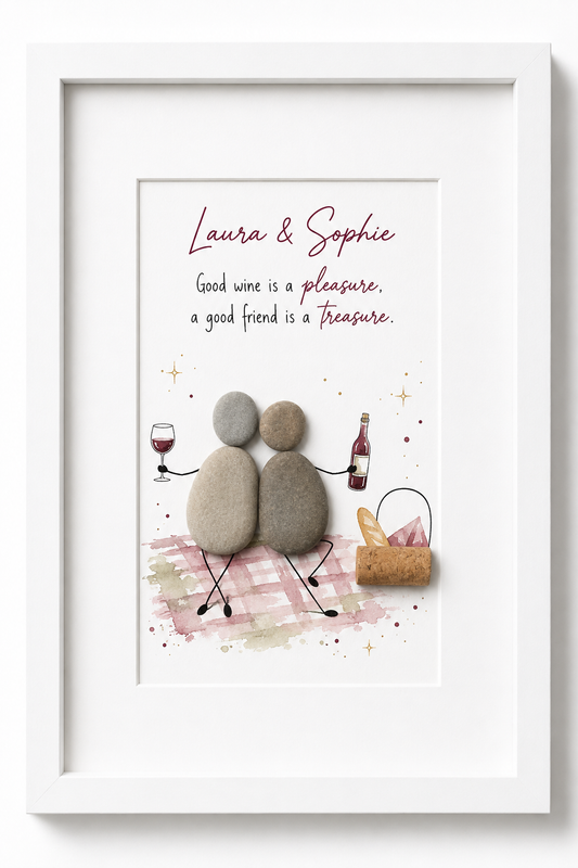 Kieselsteinbild Good wine is a pleasure a good friend is a treasure – Geschenk für Weinliebhaber, handgemachtes Steinbild