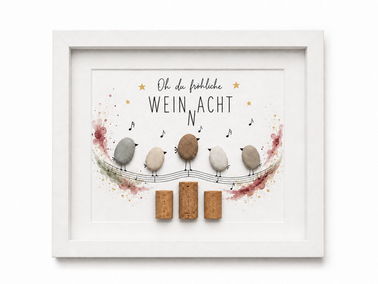 Kieselsteinbild Oh du fröhliche Weinnachten – Weihnachtsgeschenk für Weinliebhaber, handgemachtes Steinbild
