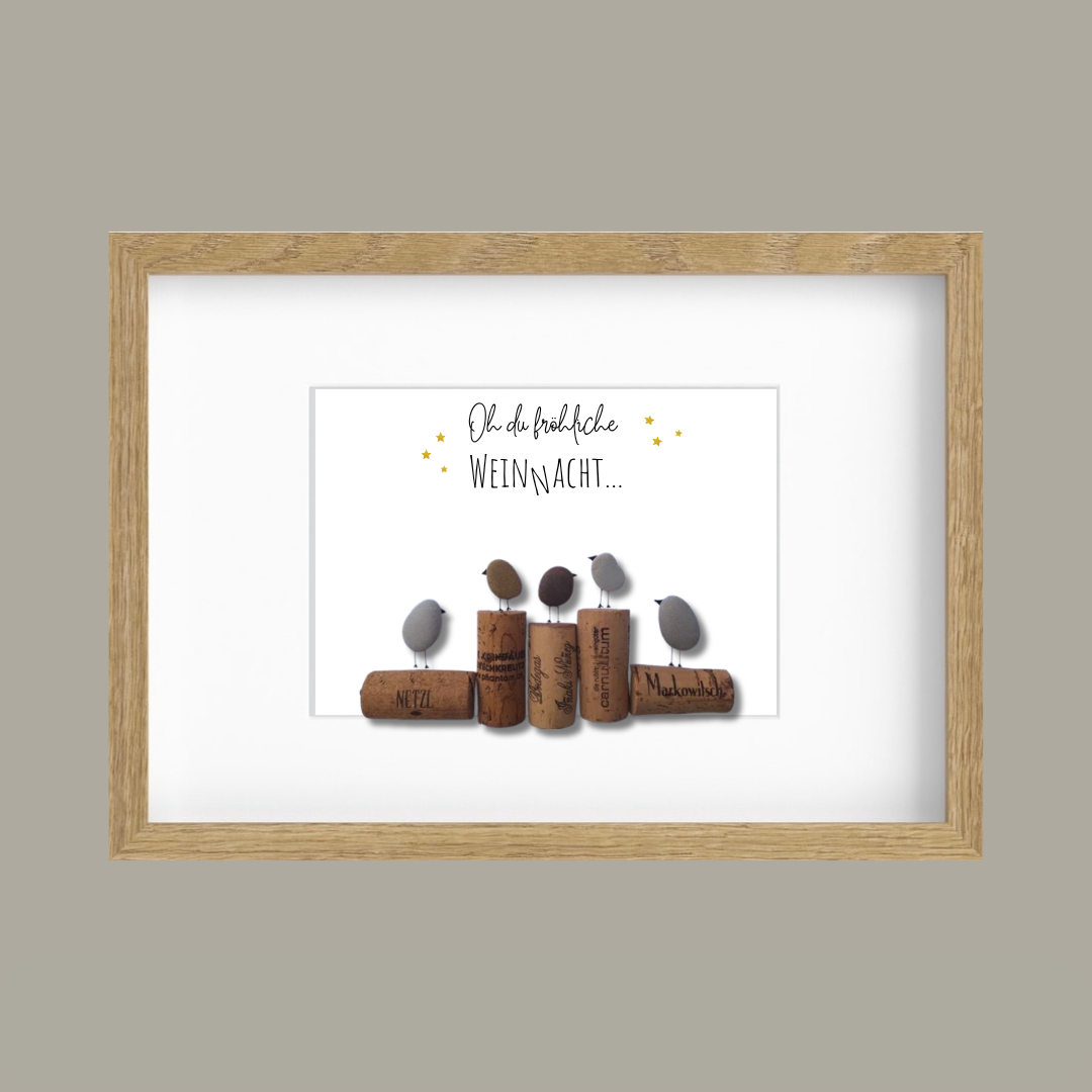 Handgemachtes Steinbild Oh du fröhliche Weinnacht – Weihnachtsgeschenk mit Weinkorken