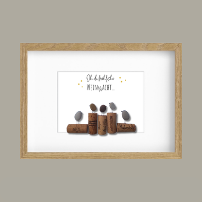 Handgemachtes Steinbild Oh du fröhliche Weinnacht – Weihnachtsgeschenk mit Weinkorken