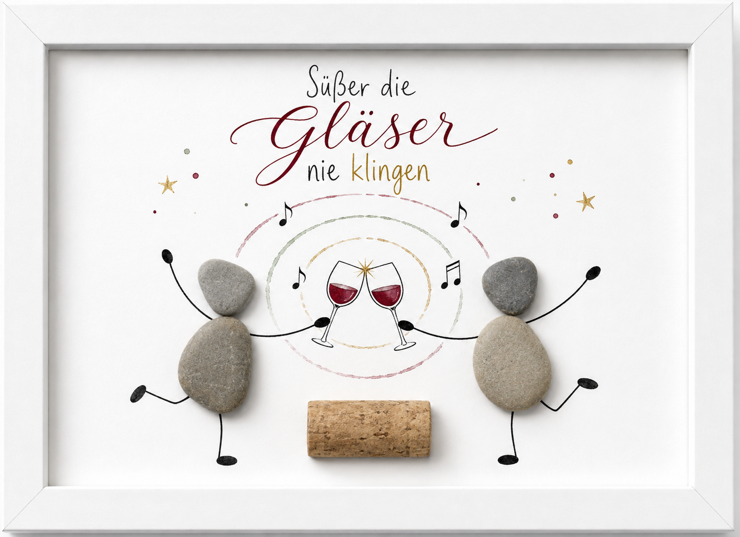 Kieselsteinbild Süßer die Gläser nie klingen – Weihnachtsgeschenk für Weinliebhaber, handgemachtes Steinbild