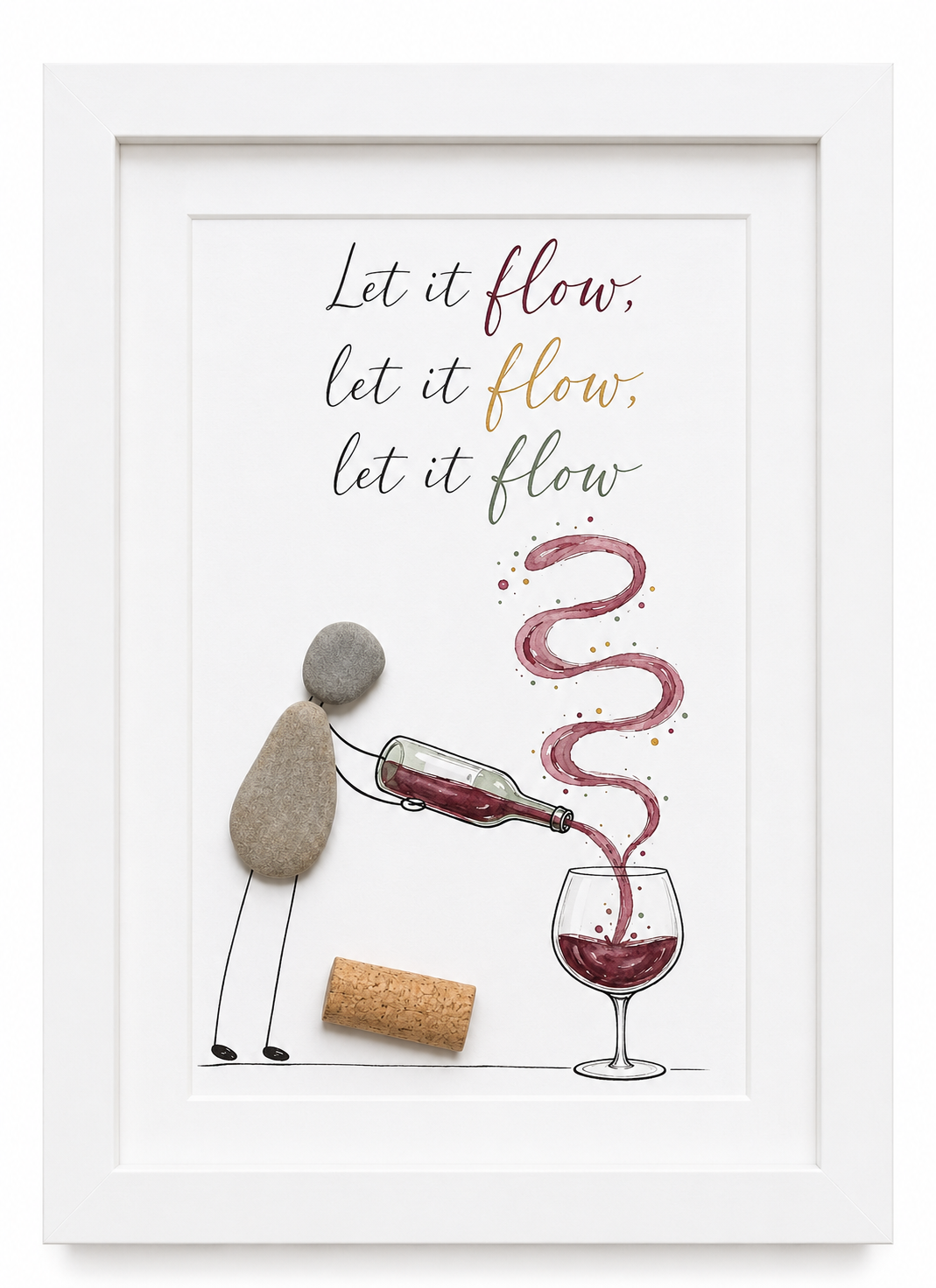 Kieselsteinbild Let it flow – Geschenk für Weinliebhaber, handgemachtes Steinbild