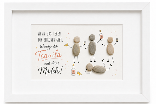 Kieselsteinbild Wenn das Leben dir Zitronen gibt schnapp dir Tequila und deine Mädels – Geschenk für Freundinnen, handgemachtes Steinbild