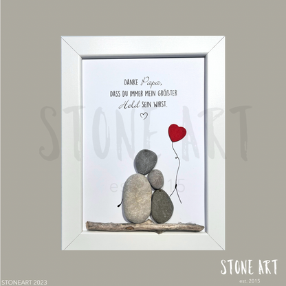 Handgemachtes Steinbild ‚Danke Papa mein größter Held‘ – Geschenk für Papa, Natursteine, personalisierbar