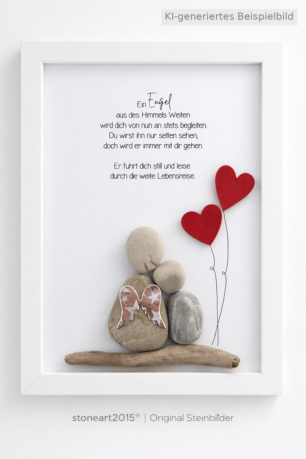 Kieselsteinbild Schutzengel „Ein Engel aus des Himmels Weite“ – Geschenk zur Taufe und Kommunion, handgemachtes Steinbild