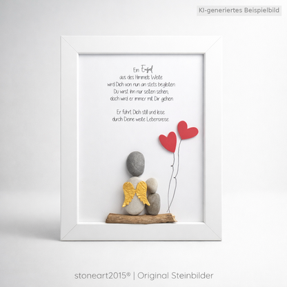 Kieselsteinbild Schutzengel „Ein Engel aus des Himmels Weite“ – Geschenk zur Taufe und Kommunion, handgemachtes Steinbild