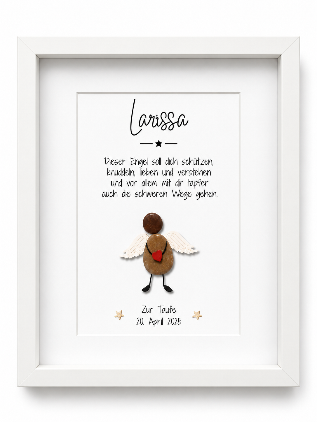 Handgemachtes Steinbild Schutzengel – Personalisiertes Geschenk zur Taufe & Geburt aus echten Kieselsteinen