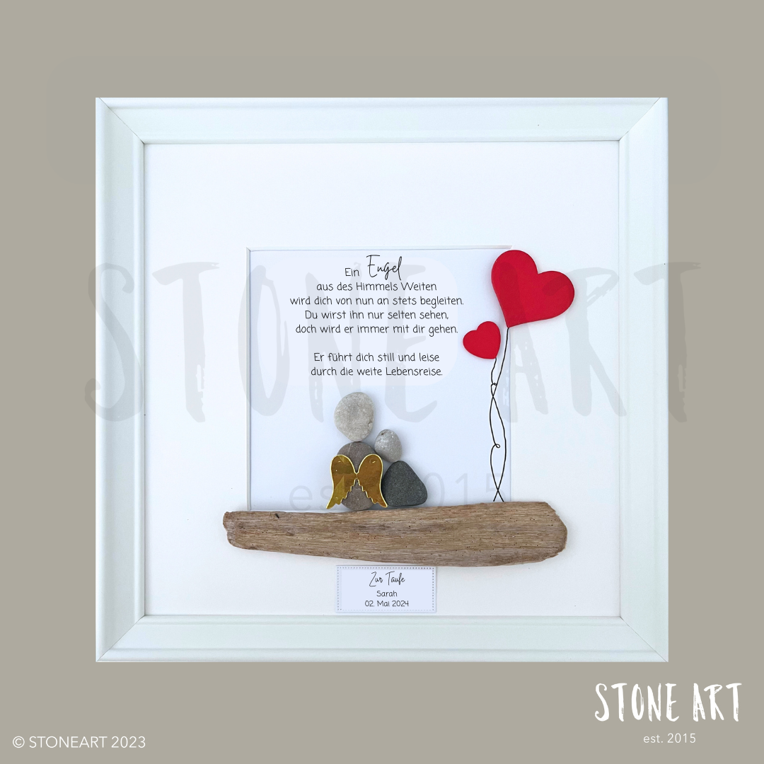 Handgemachtes Steinbild mit Schutzengel und Spruch „Ein Engel aus des Himmels Weite“ – liebevolles Erinnerungs- oder Trostgeschenk